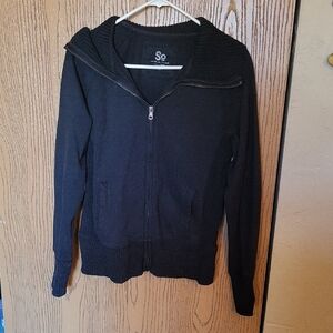 SO Black Zip Up Mid Weight Jacket With Knit Collar